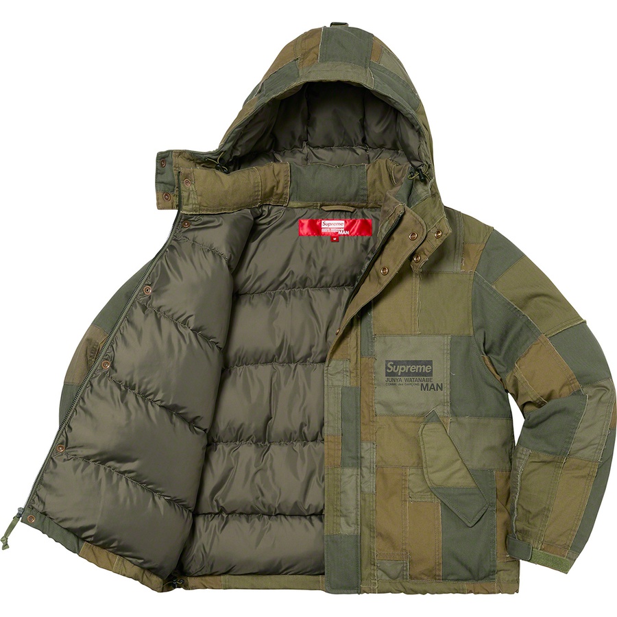 Details on Supreme JUNYA WATANABE COMME des GARÇONS MAN Patchwork Puffy Jacket Olive from fall winter
                                                    2021 (Price is $648)