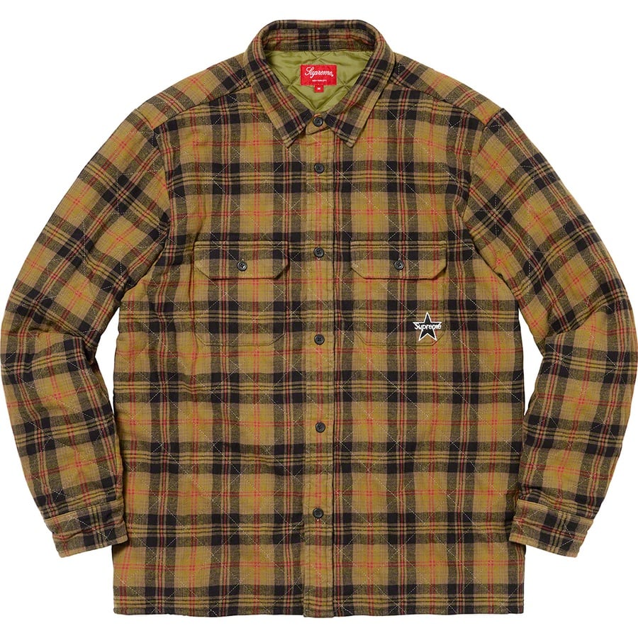 Details on Quilted Plaid Flannel Shirt Olive from fall winter
                                                    2021 (Price is $148)