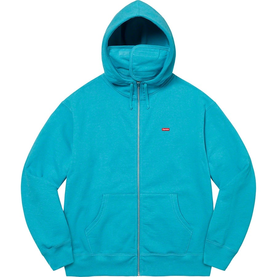 Details on Small Box Facemask Zip Up Hooded Sweatshirt Cyan from fall winter
                                                    2021 (Price is $168)
