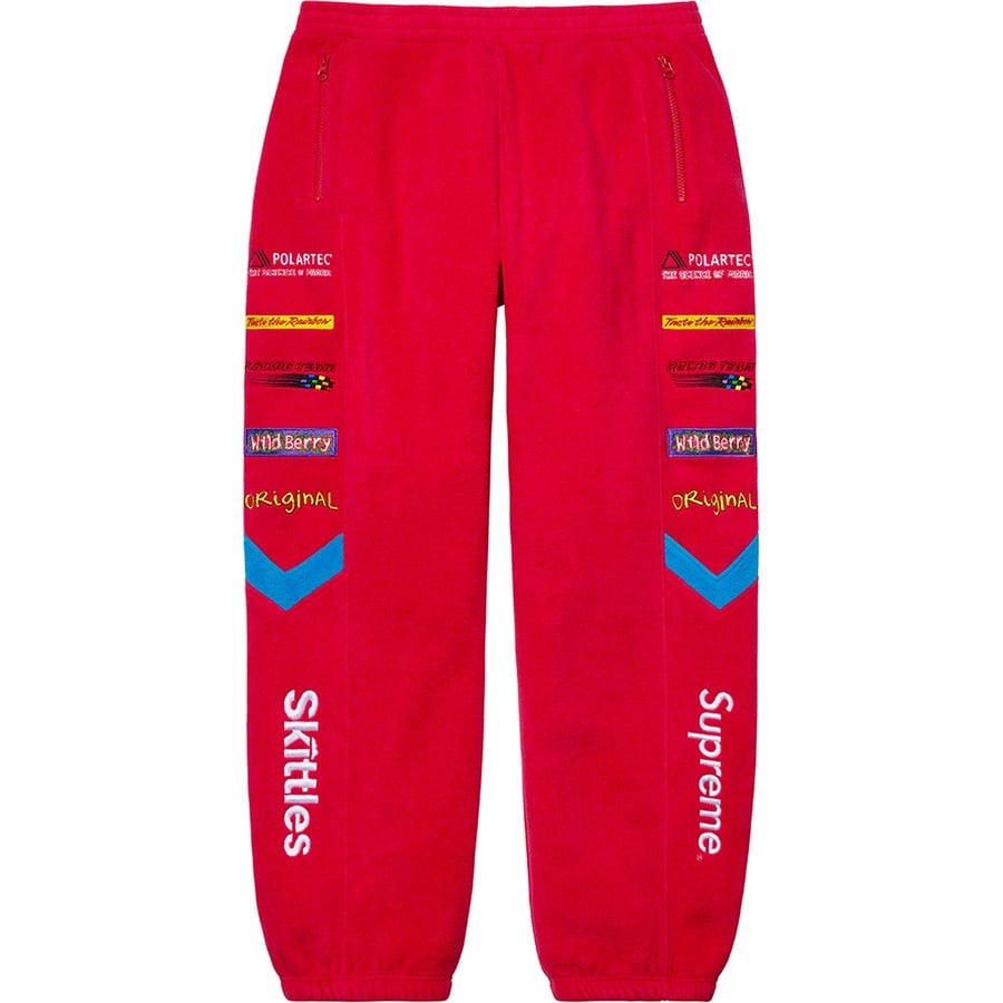Details on Supreme Skittles Polartec Pant Red from fall winter
                                                    2021 (Price is $188)