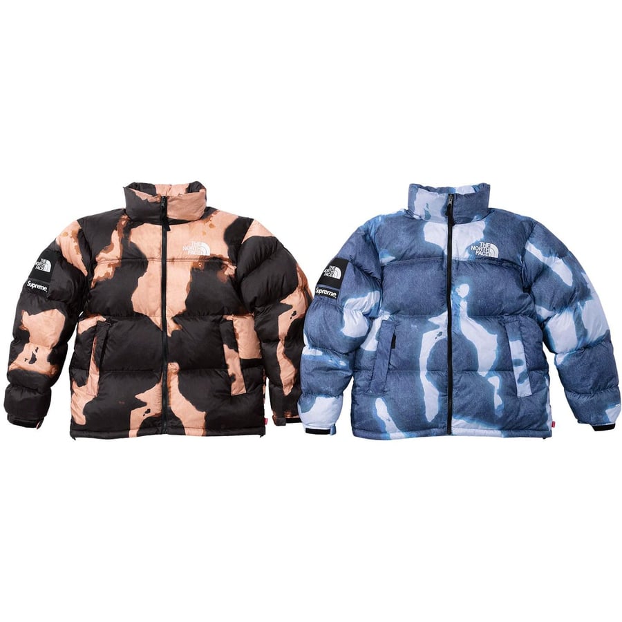 Details on Supreme The North Face Bleached Denim Print Nuptse Jacket from fall winter
                                            2021 (Price is $398)