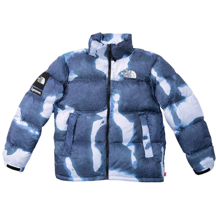 Details on Supreme The North Face Bleached Denim Print Nuptse Jacket  from fall winter
                                                    2021 (Price is $398)