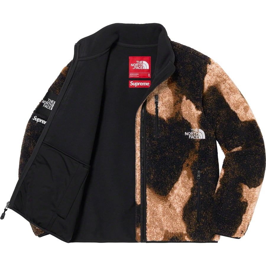 Details on Supreme The North Face Bleached Denim Print Fleece Jacket Black from fall winter
                                                    2021 (Price is $298)