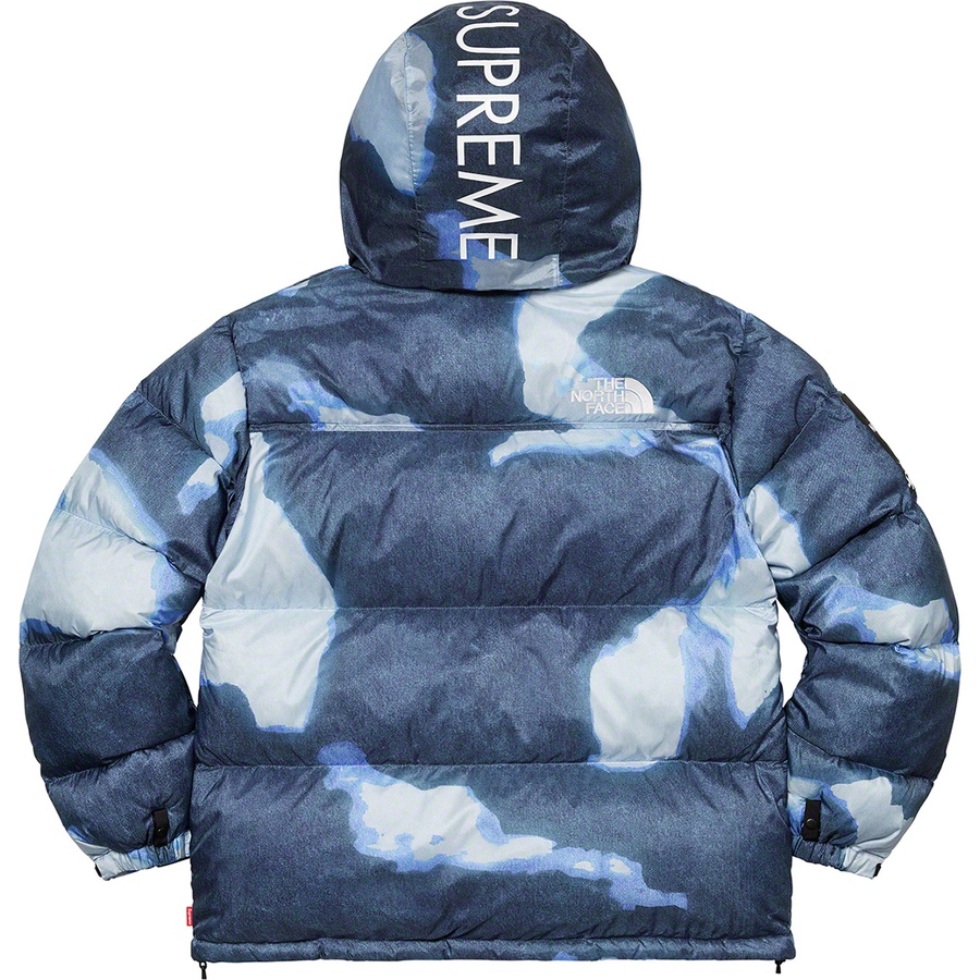 Details on Supreme The North Face Bleached Denim Print Nuptse Jacket Indigo from fall winter
                                                    2021 (Price is $398)