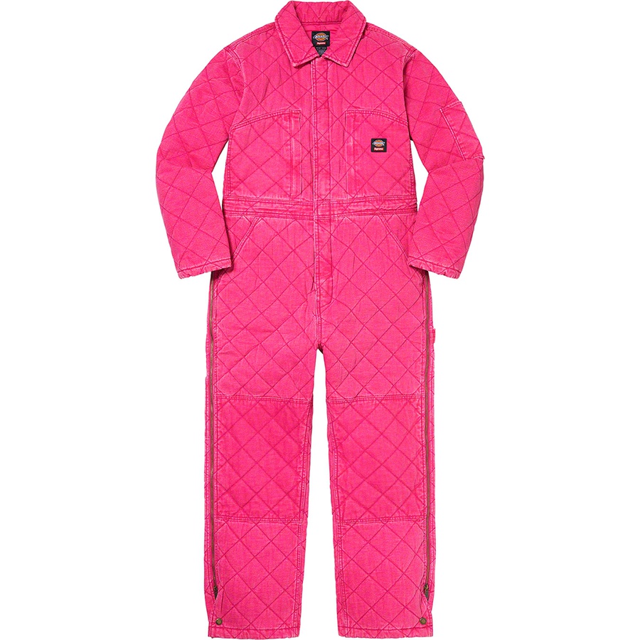 Details on Supreme Dickies Quilted Coverall Pink from fall winter
                                                    2021 (Price is $228)