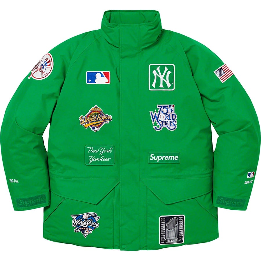 Details on Supreme New York Yankees™ GORE-TEX 700-Fill Down Jacket Green from fall winter
                                                    2021 (Price is $668)