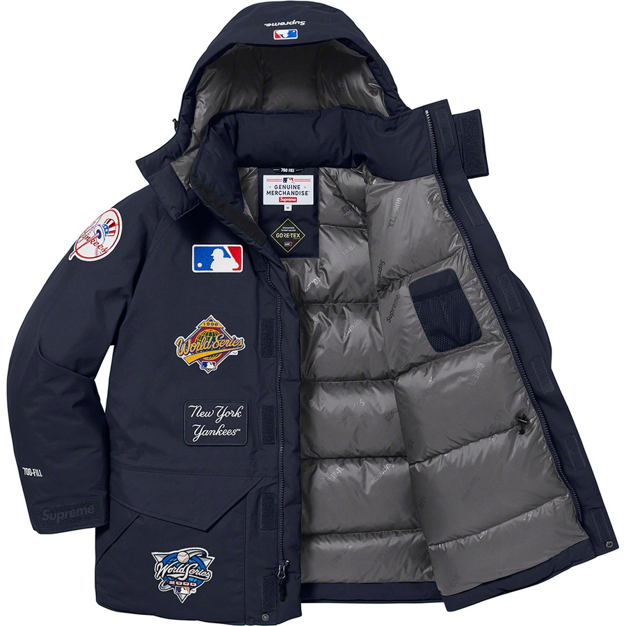 Details on Supreme New York Yankees™ GORE-TEX 700-Fill Down Jacket Navy from fall winter
                                                    2021 (Price is $668)