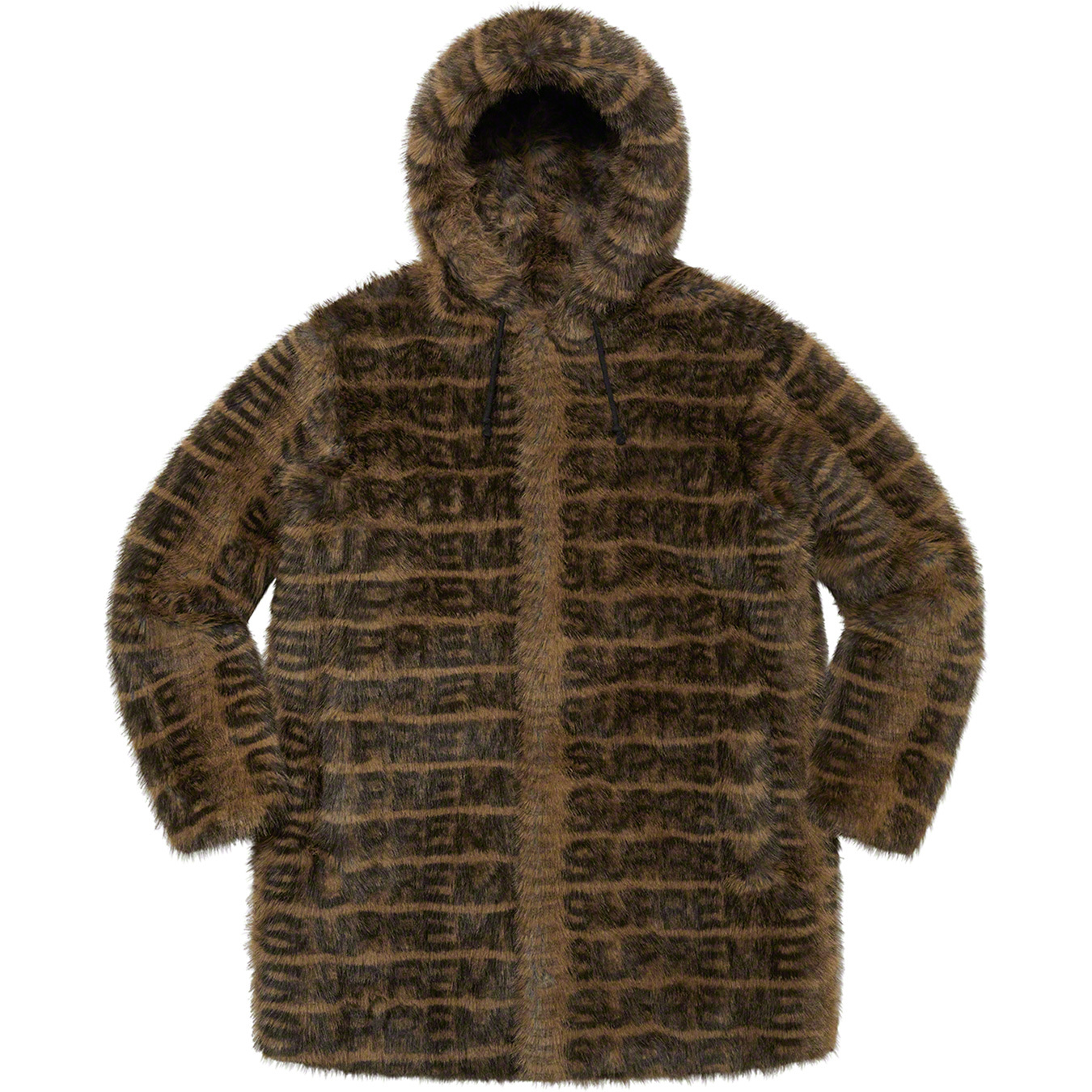 Supreme Faux Fur Hooded Coat Brown Lsize