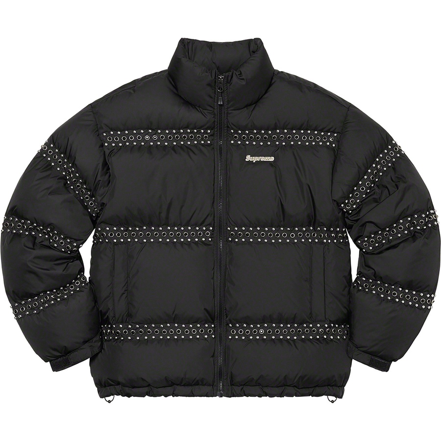 Details on Supreme B.B. Simon Studded Puffer Jacket Black from spring summer
                                                    2022 (Price is $698)