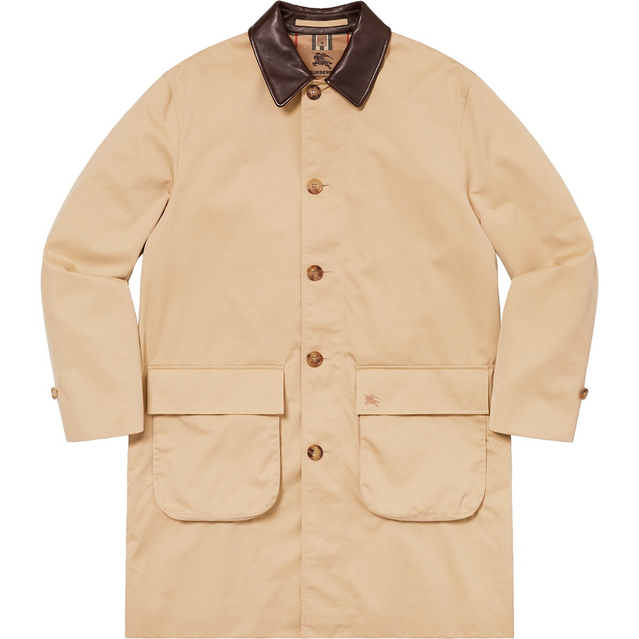 Details on Supreme Burberry Leather Collar Trench Beige from spring summer
                                                    2022 (Price is $998)