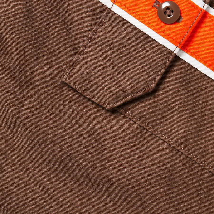 Details on Supreme Dickies Stripe S S Work Shirt Brown from spring summer
                                                    2022 (Price is $118)