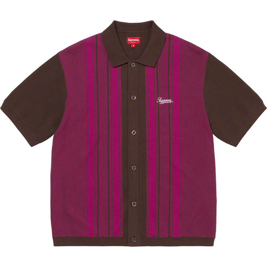 Details on Stripe Button Up Polo Brown from spring summer
                                                    2022 (Price is $128)