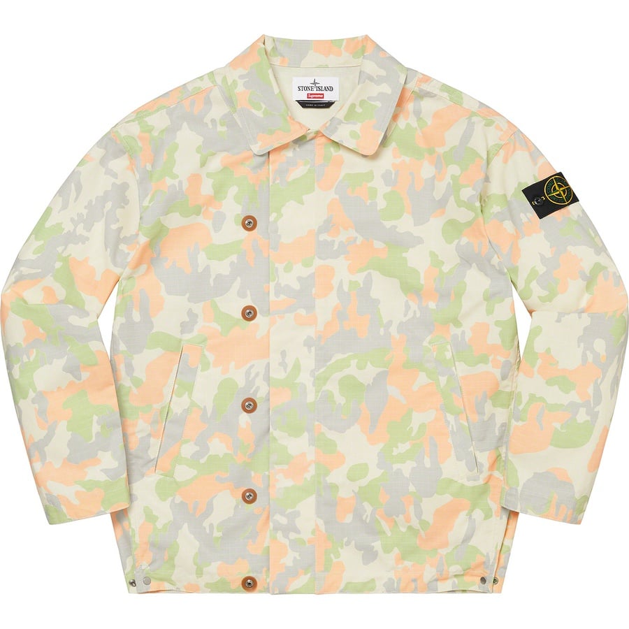 Details on Supreme Stone Island Reactive Ice Camo Ripstop Jacket Tan from spring summer
                                                    2022 (Price is $748)