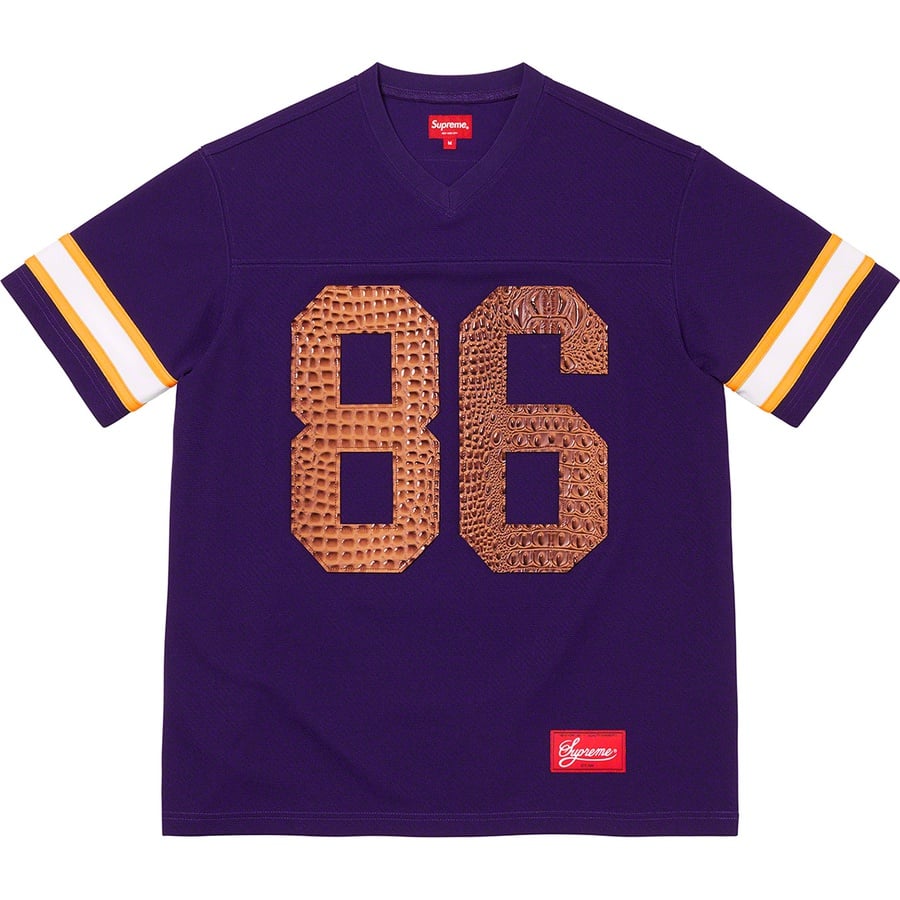 Details on Faux Croc Football Jersey Purple from spring summer
                                                    2022 (Price is $118)
