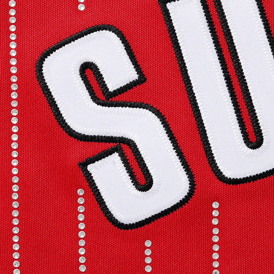 Details on Rhinestone Stripe Baseball Jersey Red from spring summer
                                                    2022 (Price is $148)