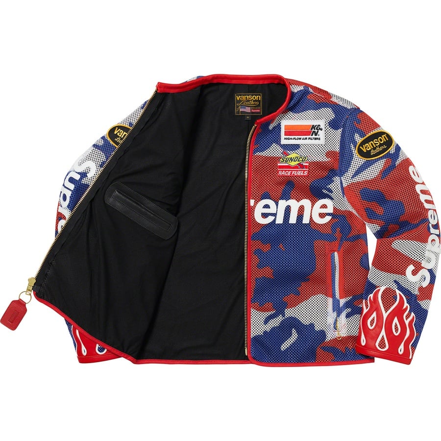 Details on Supreme Vanson Leathers Cordura Mesh Jacket Red Camo from spring summer
                                                    2022 (Price is $898)