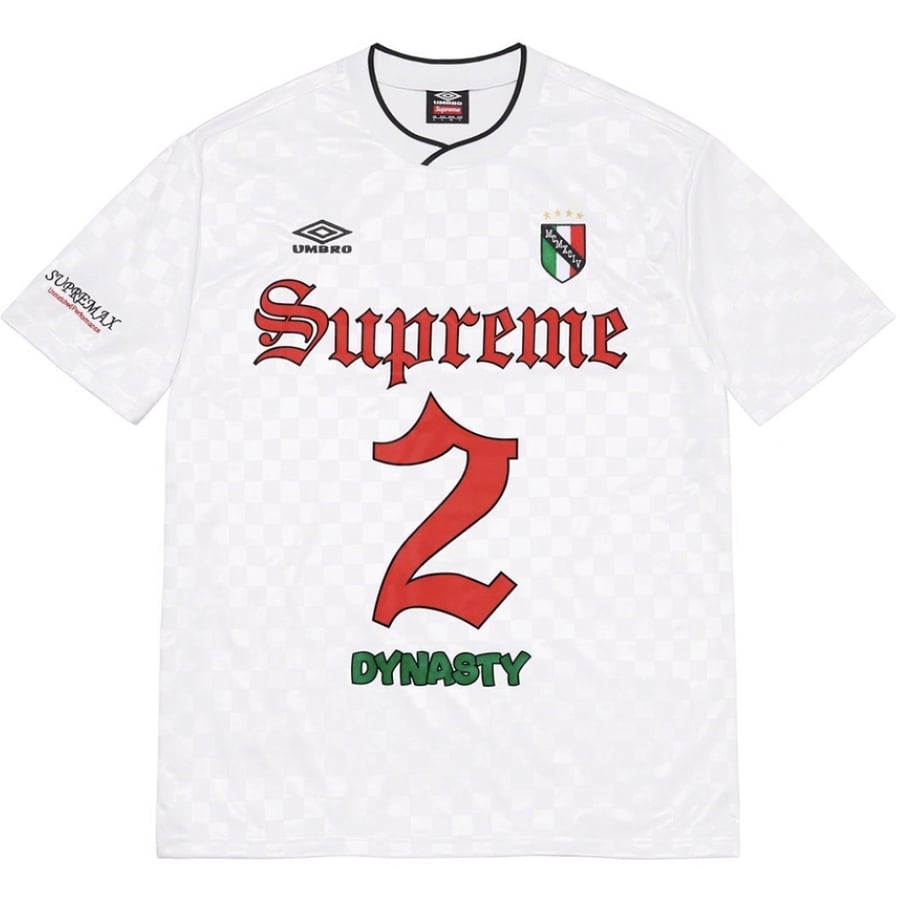 Details on Supreme Umbro Soccer Jersey from spring summer
                                            2022 (Price is $110)