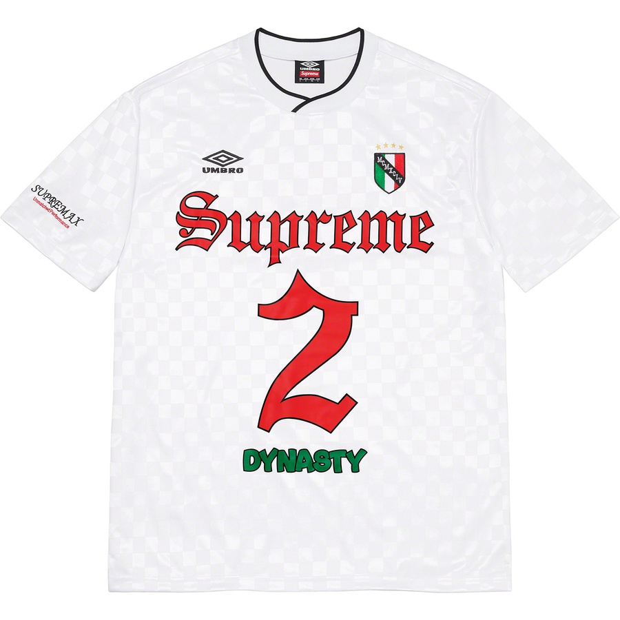 Details on Supreme Umbro Soccer Jersey White from spring summer
                                                    2022 (Price is $110)