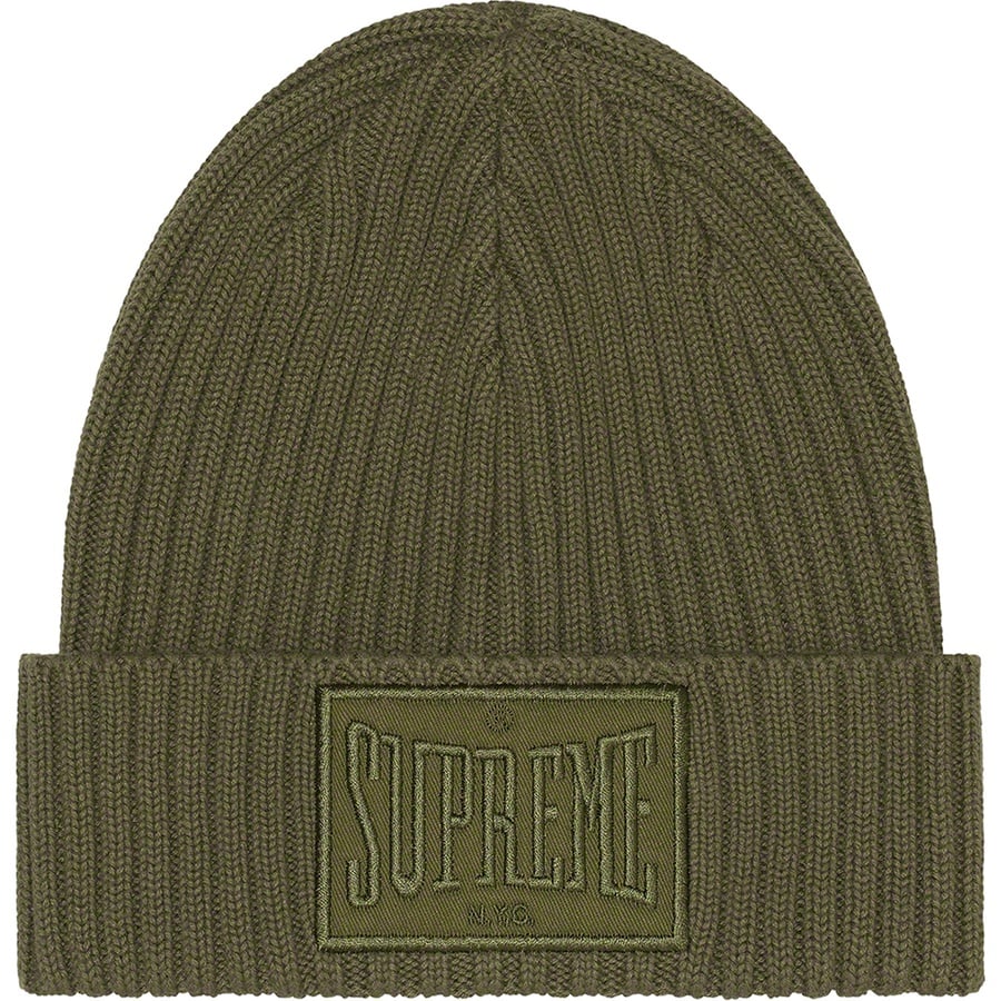 Details on Overdyed Patch Beanie Olive from fall winter
                                                    2022 (Price is $38)