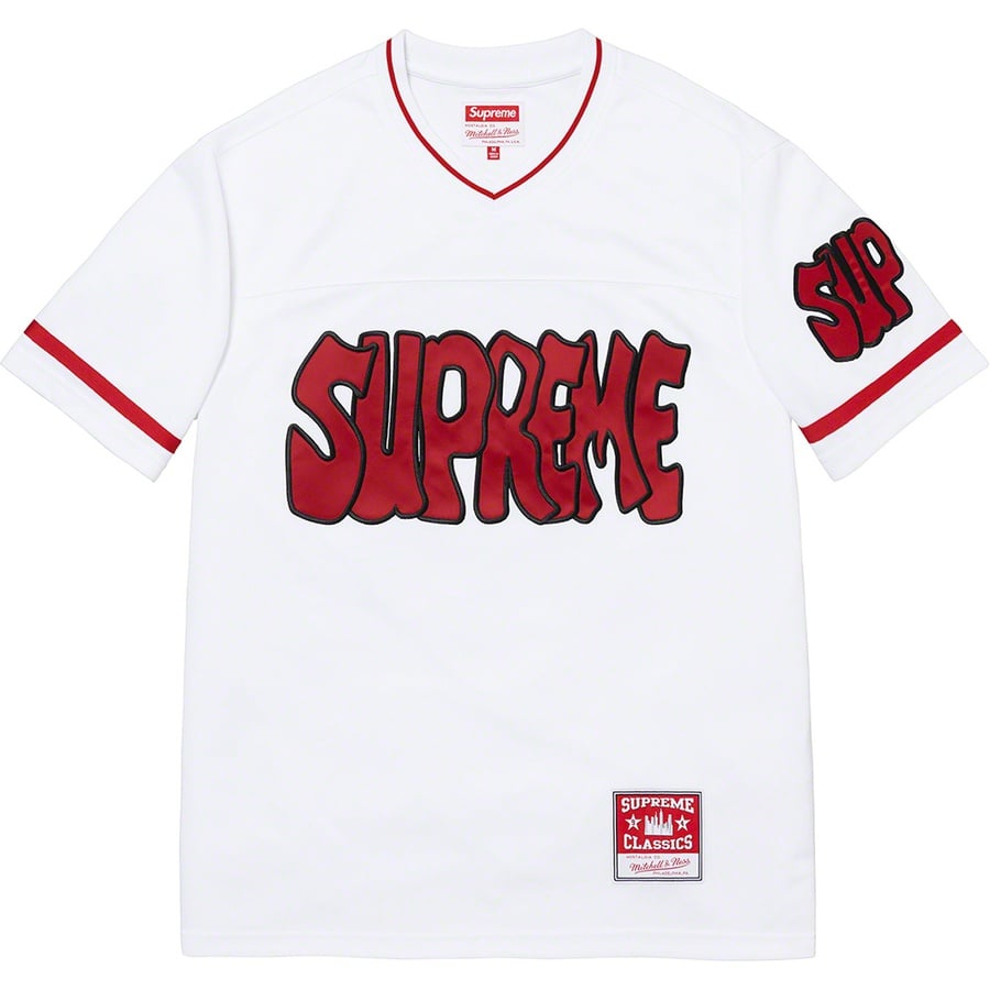 Details on Supreme Mitchell & Ness Football Jersey White from fall winter
                                                    2022 (Price is $138)