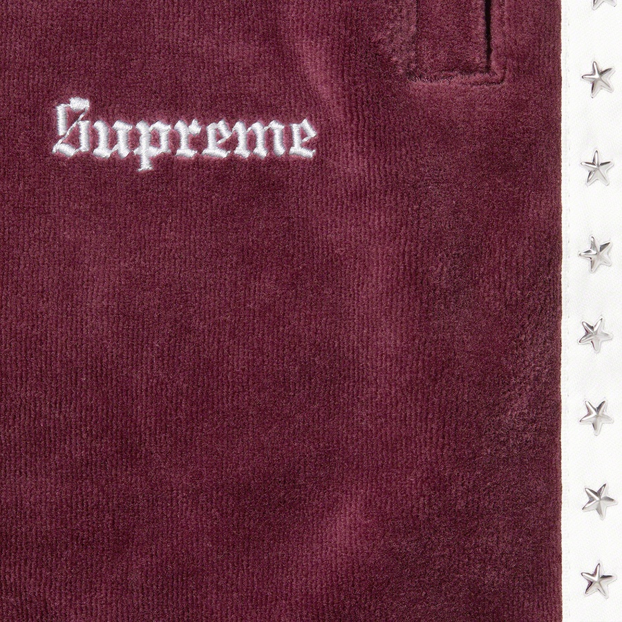 Details on Studded Velour Track Pant Burgundy from fall winter
                                                    2022 (Price is $138)