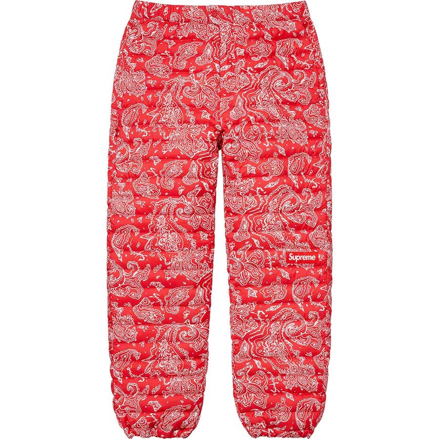 Details on Micro Down Pant Red Paisley  from fall winter
                                                    2022 (Price is $188)