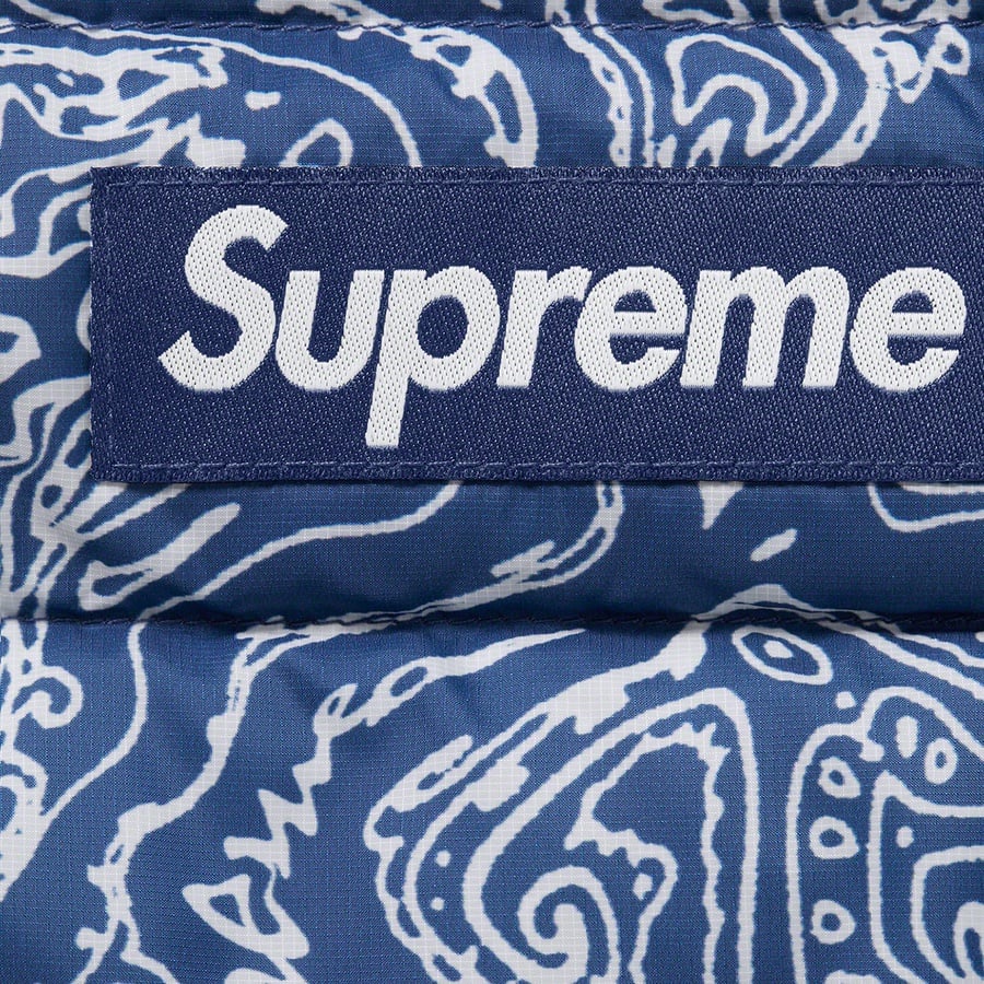 Details on Micro Down Half Zip Hooded Pullover Blue Paisley from fall winter
                                                    2022 (Price is $238)