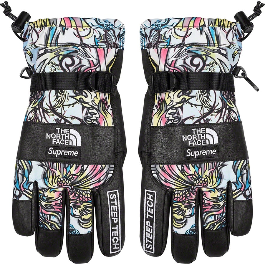 Details on Supreme The North Face Steep Tech Gloves Multicolor Dragon from fall winter
                                                    2022 (Price is $110)
