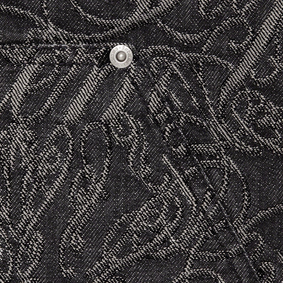 Details on Script Jacquard Double Knee Denim Painter Pant Washed Black from fall winter
                                                    2022 (Price is $188)