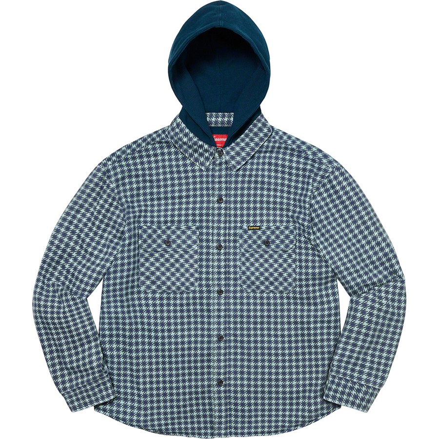 Details on Houndstooth Flannel Hooded Shirt Light Navy from fall winter
                                                    2022 (Price is $148)
