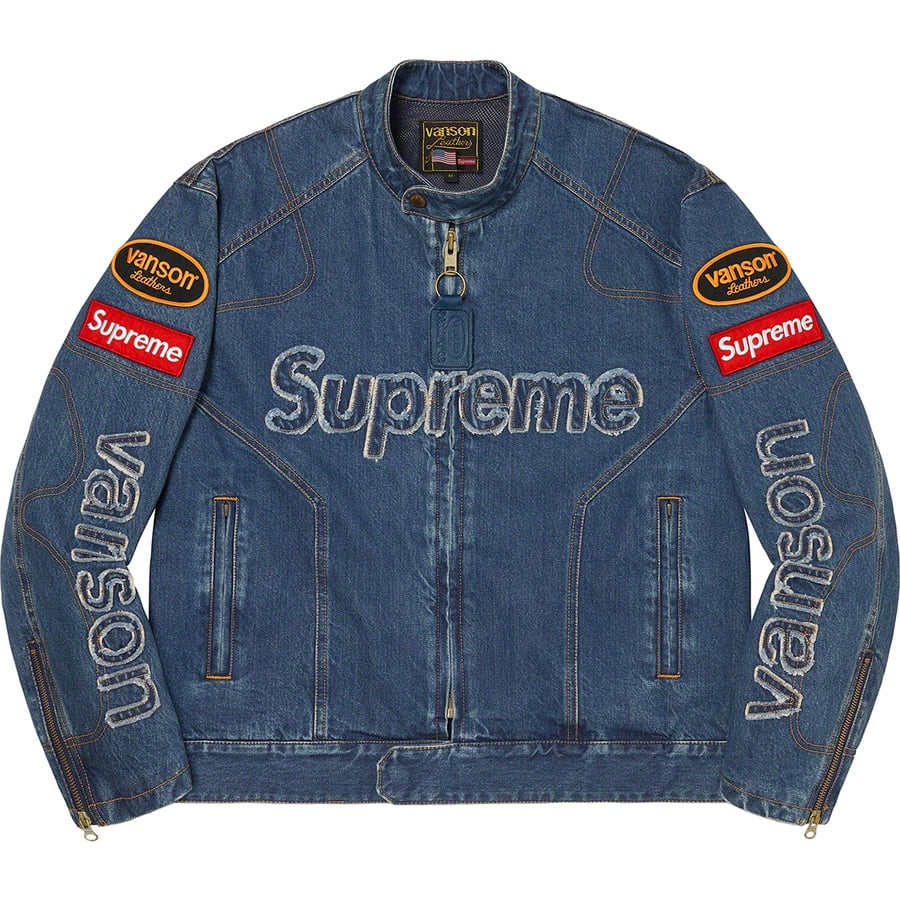 Details on Supreme Vanson Leathers Cordura Denim Jacket Blue from fall winter
                                                    2022 (Price is $498)