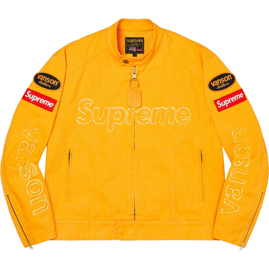 Details on Supreme Vanson Leathers Cordura Denim Jacket Yellow from fall winter
                                                    2022 (Price is $498)
