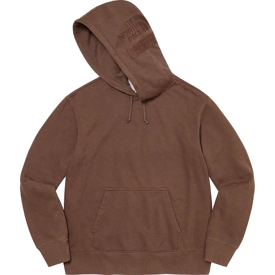 Details on Supreme The North Face Pigment Printed Hooded Sweatshirt Brown from fall winter
                                                    2022 (Price is $138)