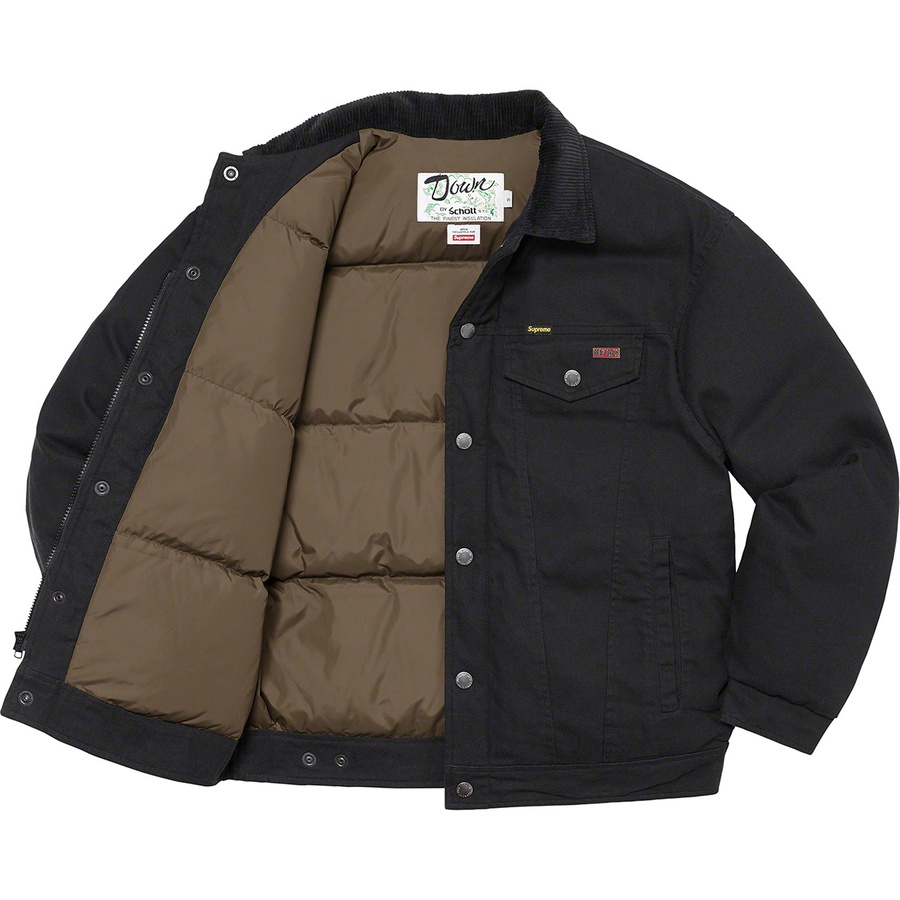 Details on Supreme Schott Canvas Down Trucker Jacket Black from fall winter
                                                    2022 (Price is $338)