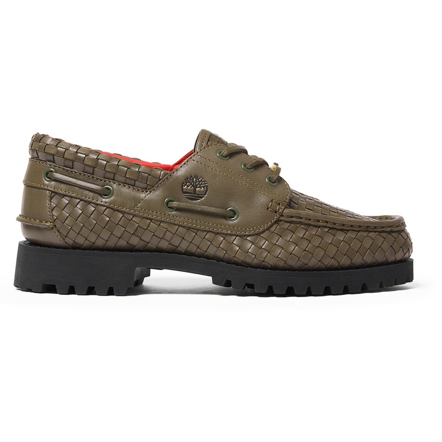 Details on Supreme Timberland Woven 3-Eye Lug Shoe Olive from fall winter
                                                    2022 (Price is $198)
