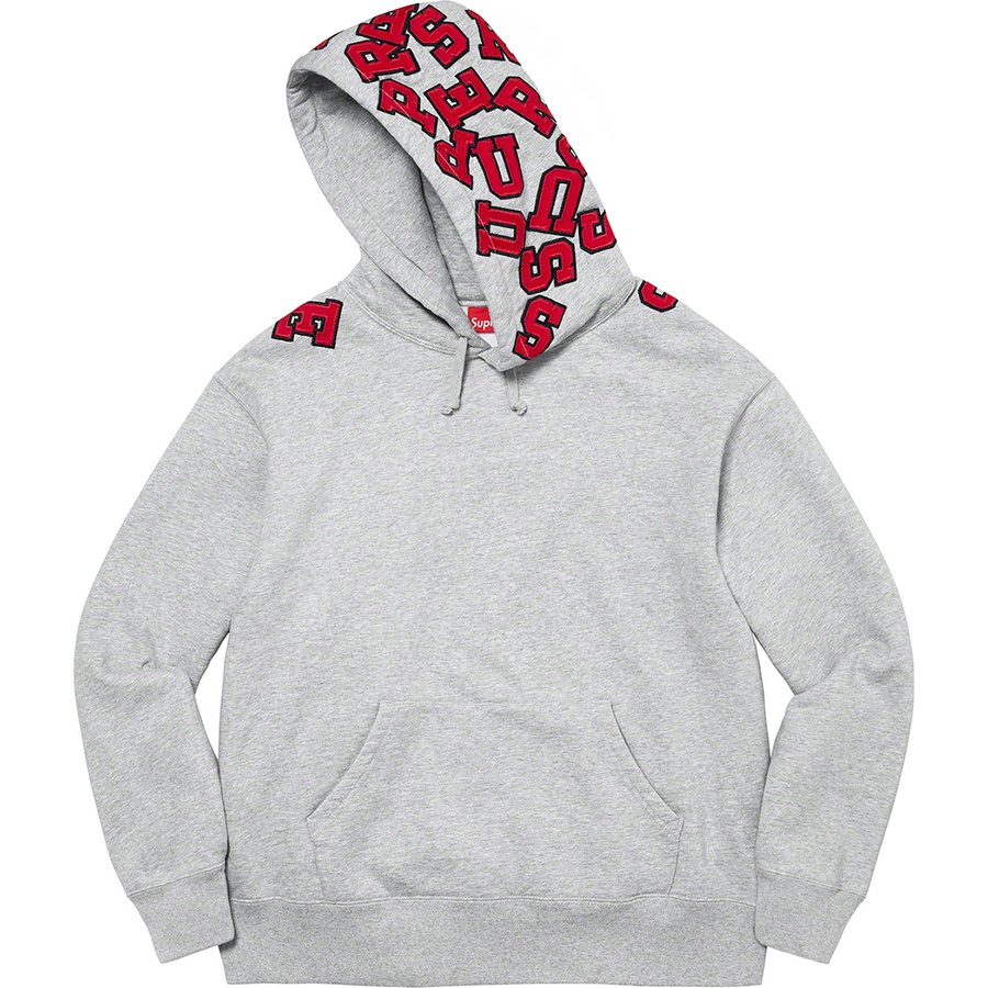 Details on Scattered Appliqué Hooded Sweatshirt Heather Grey from fall winter
                                                    2022 (Price is $168)