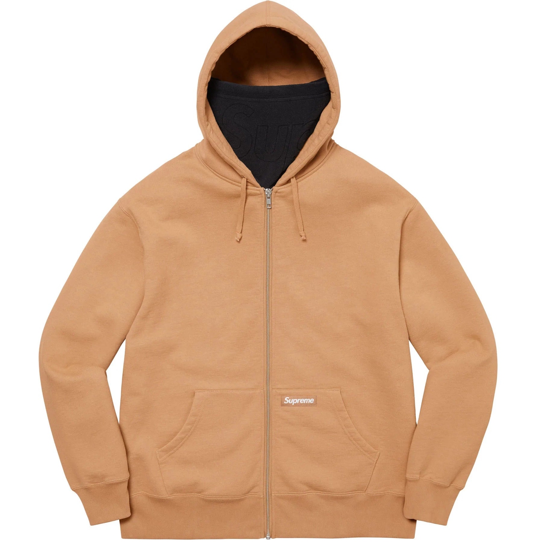 Details on Double Hood Facemask Zip Up Hooded Sweatshirt Light Brown from fall winter
                                                    2022 (Price is $168)