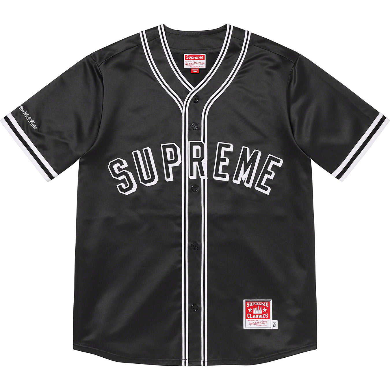 Supreme Satin Baseball Jersey ❤ liked on Polyvore featuring tops