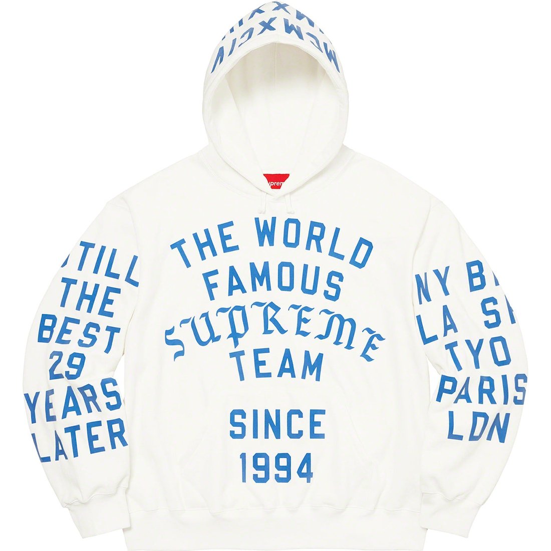 Details on Supreme Team Flocked Hooded Sweatshirt White from spring summer
                                                    2023 (Price is $178)