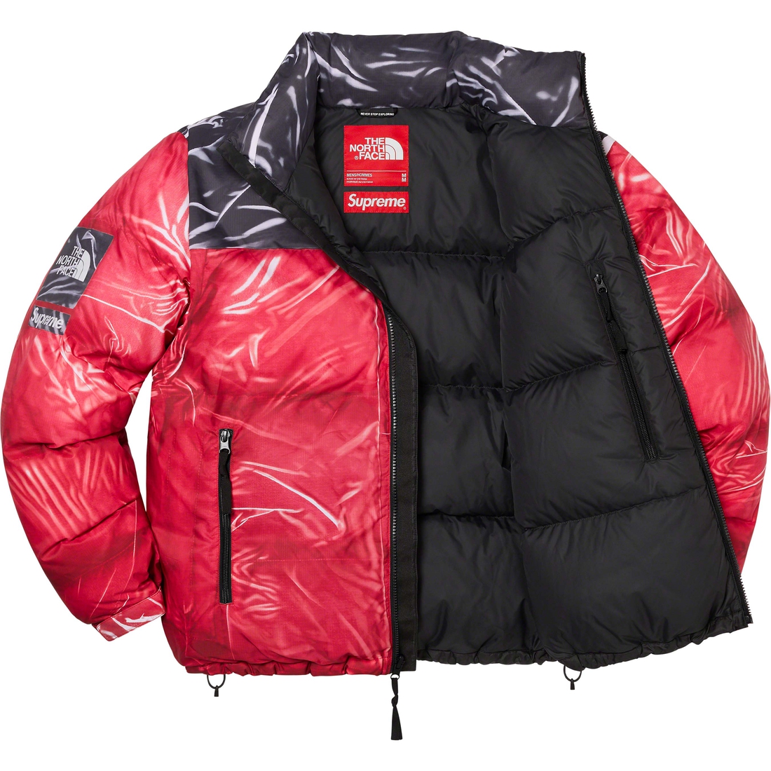 Details on Supreme The North Face Trompe L’oeil Printed Nuptse Jacket Red from spring summer
                                                    2023 (Price is $398)