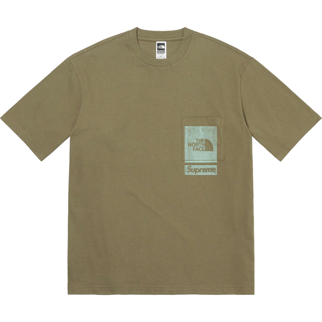 Details on Supreme The North Face Printed Pocket Tee Olive from spring summer
                                                    2023 (Price is $48)
