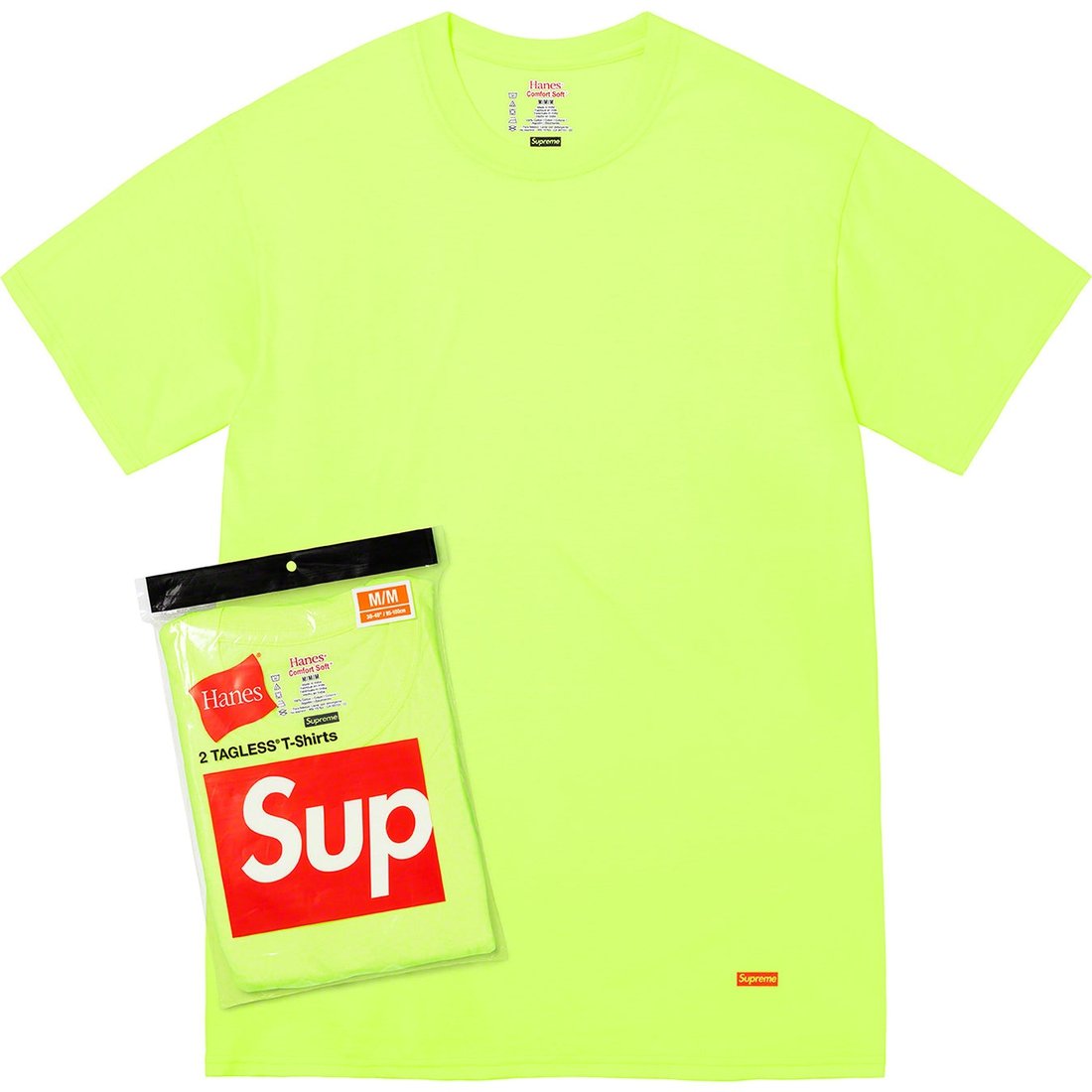Details on Supreme Hanes Tagless T-shirts (2 Pack) Fluorescent Yellow from spring summer
                                                    2023 (Price is $32)