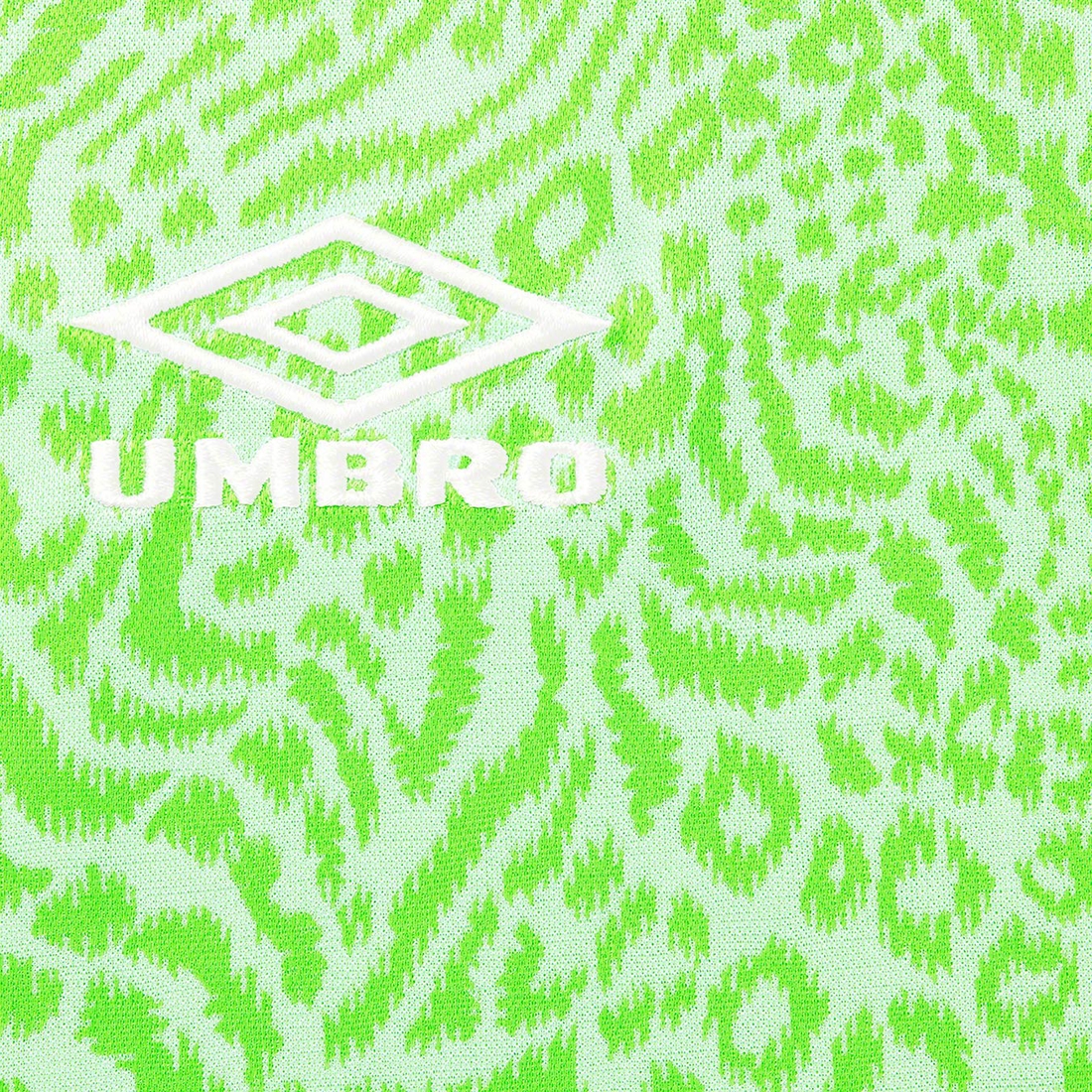 Details on Supreme Umbro Jacquard Animal Print Soccer Jersey White from spring summer
                                                    2023 (Price is $98)