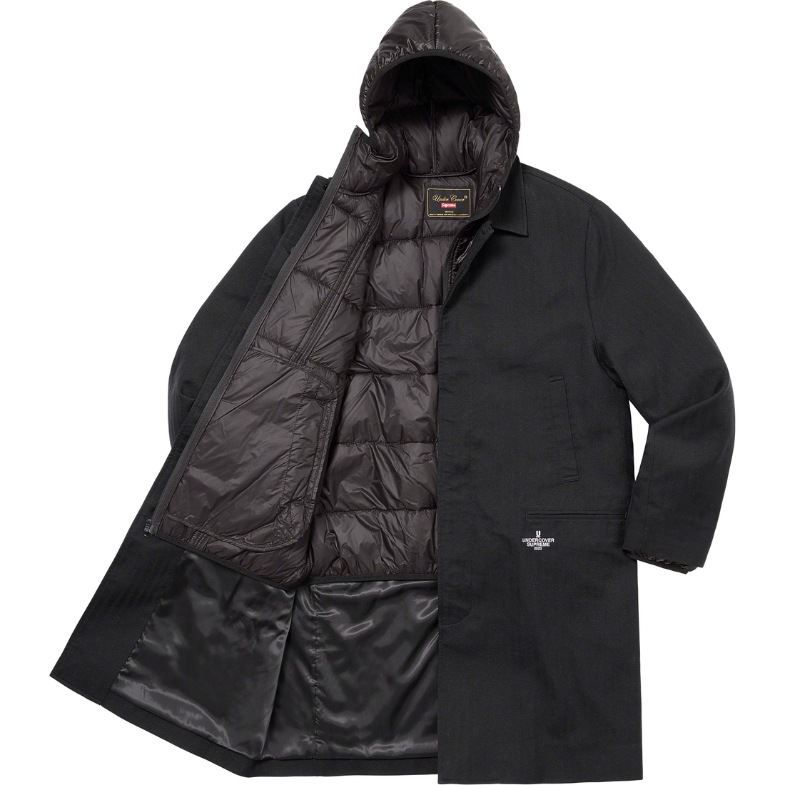 Details on Supreme UNDERCOVER Trench + Puffer Jacket Black from spring summer
                                                    2023 (Price is $498)