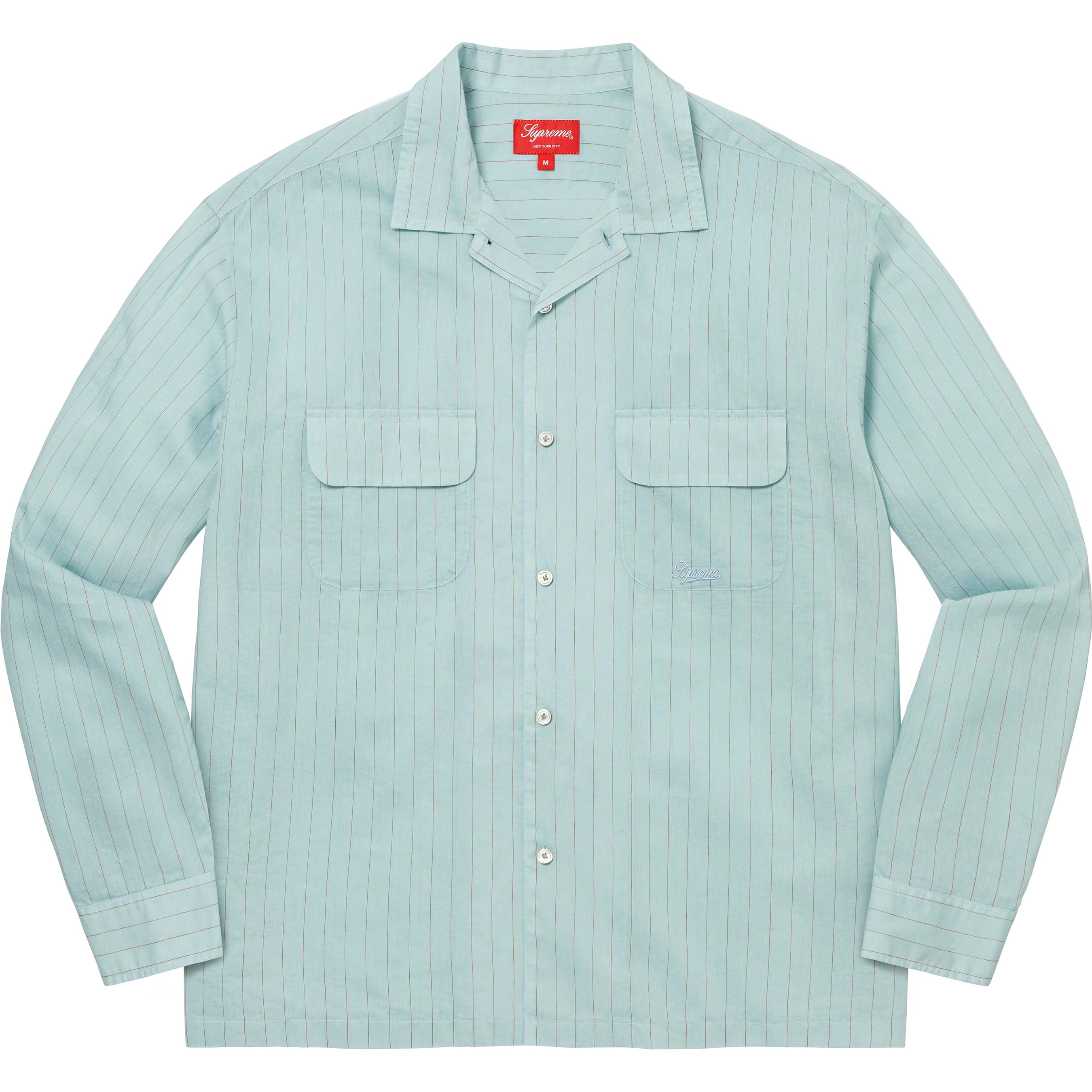 試着程度美品supreme pinstripe linen shirt  Lサイズ