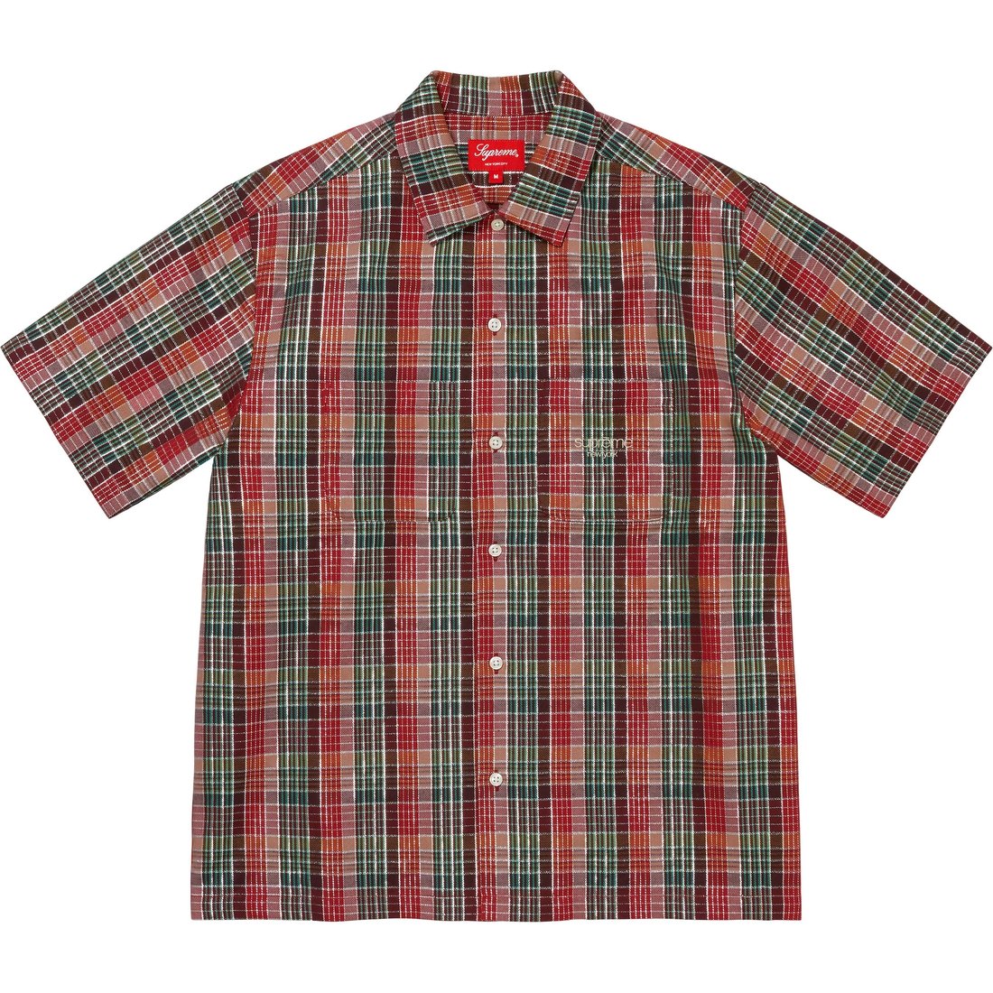 Details on Metallic Plaid S S Shirt Red from spring summer
                                                    2023 (Price is $128)