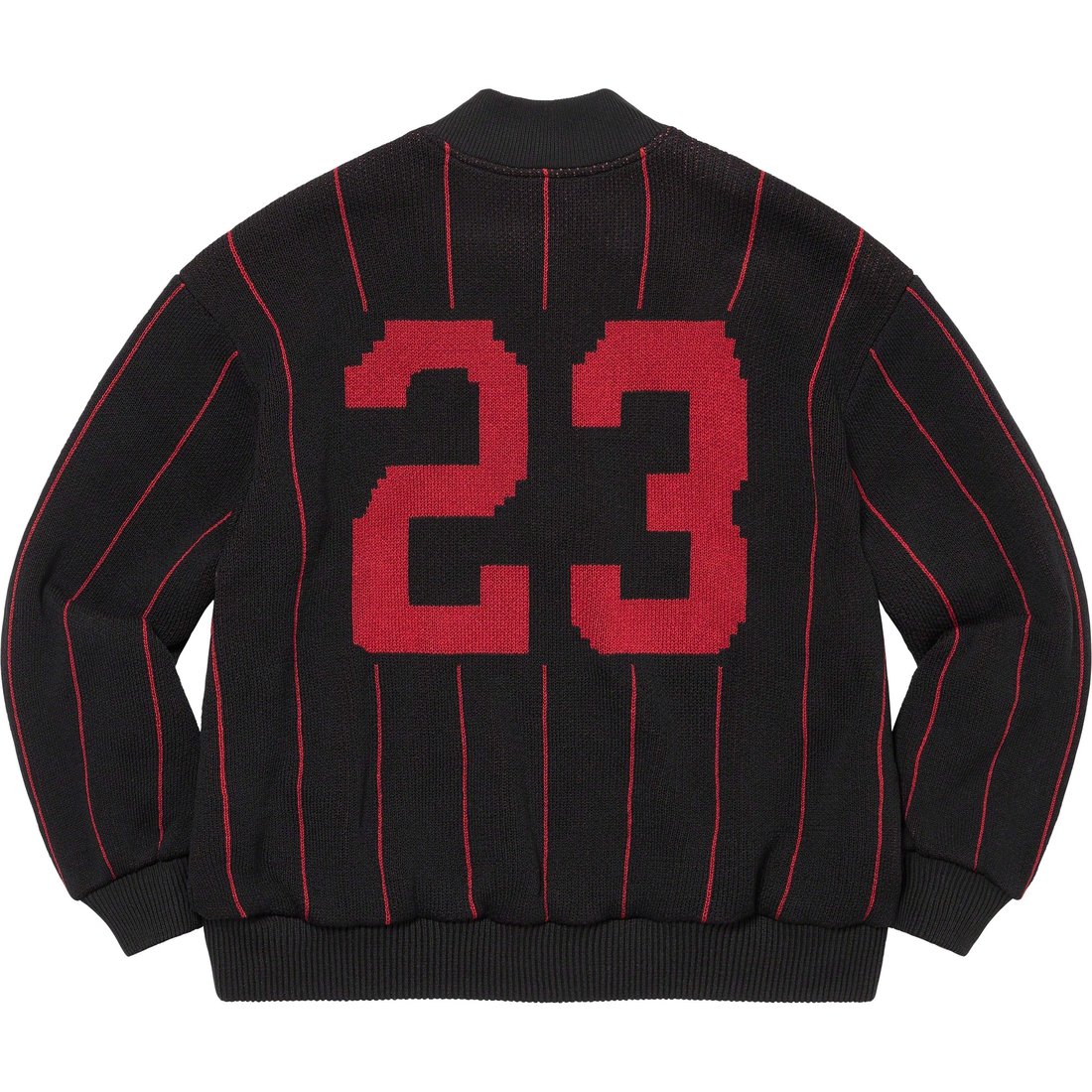 Details on Pinstripe Varsity Zip Up Sweater Black from spring summer
                                                    2023 (Price is $198)