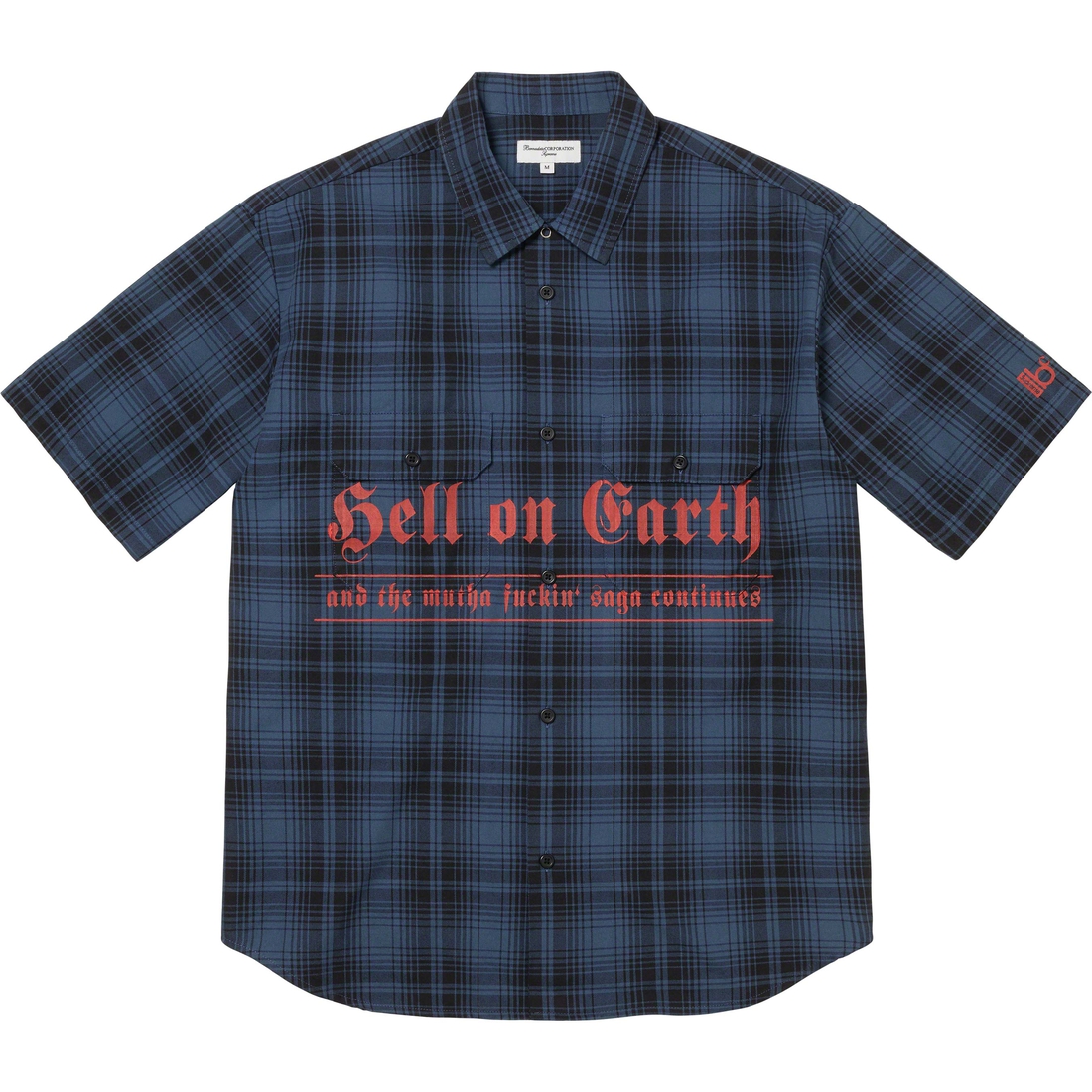 Details on Supreme Bernadette Corporation S S Work Shirt Navy Plaid from spring summer
                                                    2023 (Price is $138)