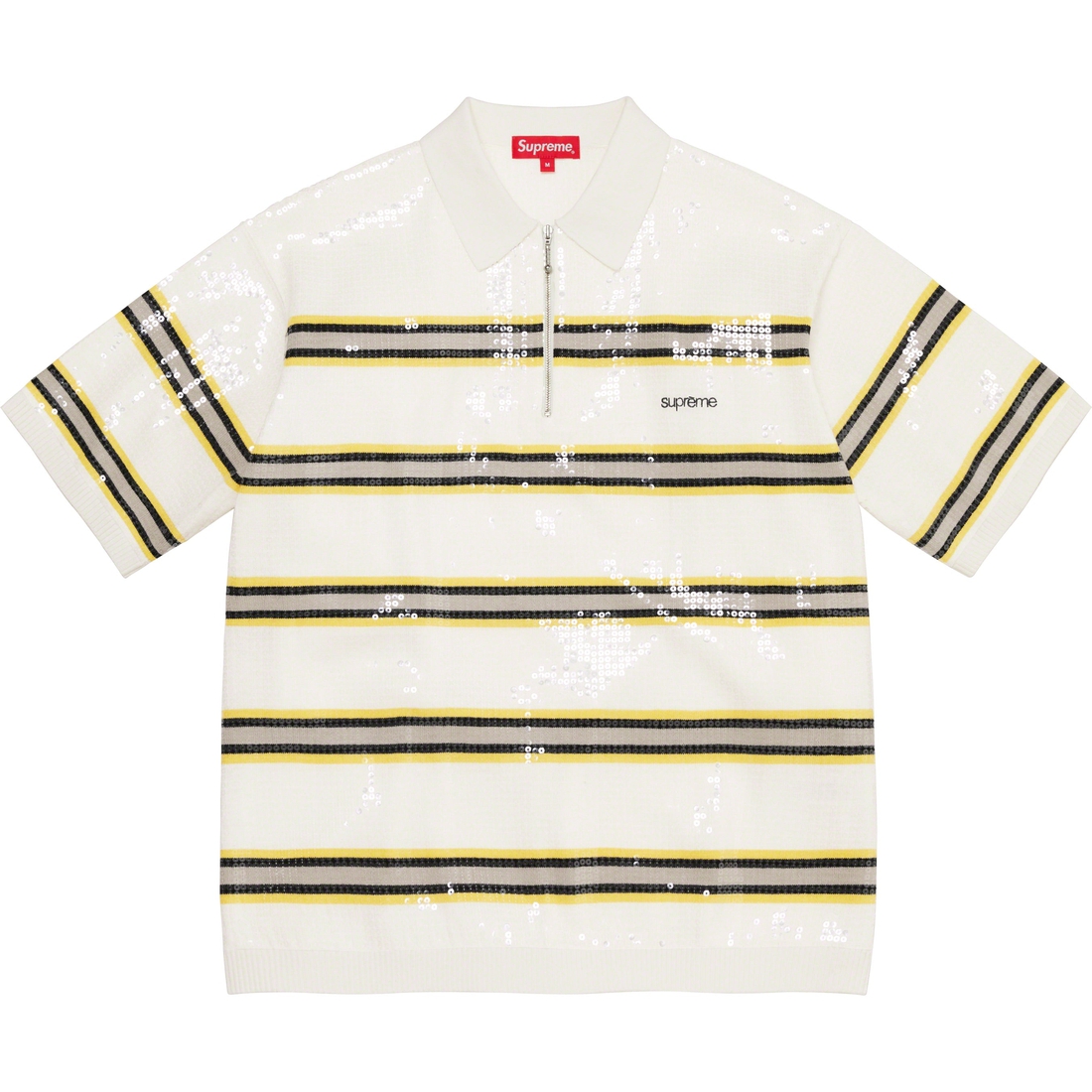 Details on Sequin Stripe Zip Polo White from spring summer
                                                    2023 (Price is $138)