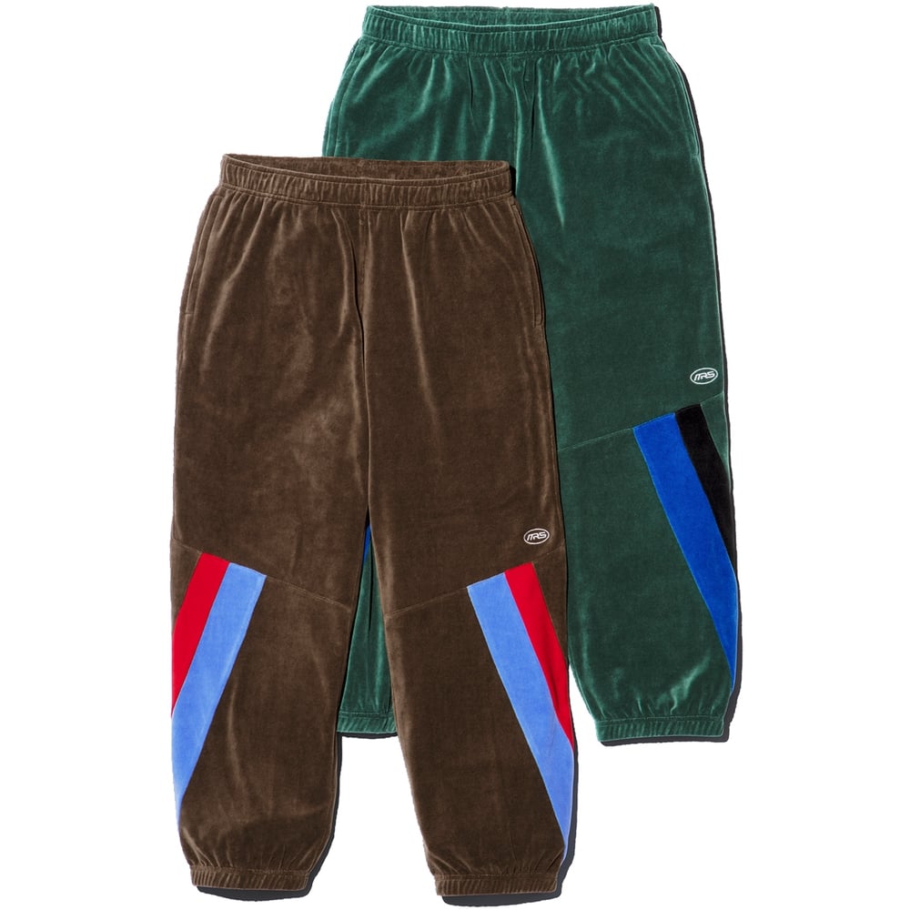 Details on Supreme Martine Rose Velour Track Pant from fall winter
                                            2024 (Price is $178)